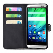 Wallet Flip Case - кожен калъф, тип портфейл и поставка за HTC ONE 2 M8 (черен) 3