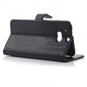 Wallet Flip Case - кожен калъф, тип портфейл и поставка за HTC ONE 2 M8 (черен) 2