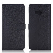 Wallet Flip Case - кожен калъф, тип портфейл и поставка за HTC ONE 2 M8 (черен)