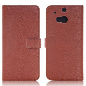 Wallet Flip Case - кожен калъф, тип портфейл и поставка за HTC ONE 2 M8 (кафяв)