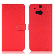 Wallet Flip Case - кожен калъф, тип портфейл и поставка за HTC ONE 2 M8 (червен)