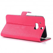 Wallet Flip Case - кожен калъф, тип портфейл и поставка за HTC ONE 2 M8 (розов) 2