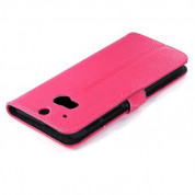 Wallet Flip Case - кожен калъф, тип портфейл и поставка за HTC ONE 2 M8 (розов) 4