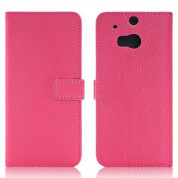 Wallet Flip Case - кожен калъф, тип портфейл и поставка за HTC ONE 2 M8 (розов)