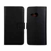 Wallet Flip Case - кожен калъф, тип портфейл и поставка за HTC ONE 2 M8 Mini (черен)