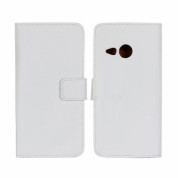 Wallet Flip Case - кожен калъф, тип портфейл и поставка за HTC ONE 2 M8 Mini (бял)