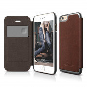 Elago S6 Leather Flip Case Limited Edition - луксозен кожен кейс от естествена кожа + HD покритие за iPhone 6, iPhone 6S (кафяв-сив)