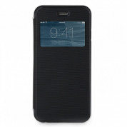 Skech Slim View Case - полиуретанов хоризонтален калъф за iPhone 6 Plus, iPhone 6S Plus (черен-прозрачен)