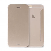 Puro Wallet Booklet - кожен флип калъф и стойка за iPhone 6, iPhone 6S (златист)