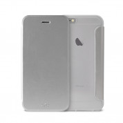 Puro Wallet Booklet - кожен флип калъф и стойка за iPhone 6, iPhone 6S (сребрист)