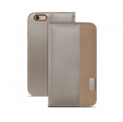 Moshi Overture Flip Wallet Case - кожен/текстилен калъф, тип портфейл и поставка за iPhone 6, iPhone 6S (титан-кафяв)