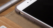 Moshi Overture Flip Wallet Case - кожен/текстилен калъф, тип портфейл и поставка за iPhone 6, iPhone 6S (титан-кафяв) 7