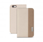 Moshi Overture Flip Wallet Case - кожен/текстилен калъф, тип портфейл и поставка за iPhone 6, iPhone 6S (бежов)