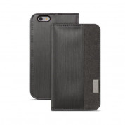 Moshi Overture Flip Wallet Case - кожен/текстилен калъф, тип портфейл и поставка за iPhone 6, iPhone 6S (черен)