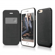 Elago S6 Leather Flip Case Limited Edition - луксозен кожен кейс от естествена кожа + HD покритие за iPhone 6, iPhone 6S (черен)