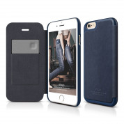 Elago S6 Leather Flip Case Limited Edition - луксозен кожен кейс от естествена кожа + HD покритие за iPhone 6, iPhone 6S (тъмносин)