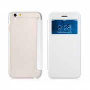 Wallet View Case - кожен калъф, тип портфейл за iPhone 6, iPhone 6S (бял)