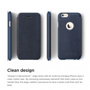 Elago S6 Leather Flip Apple Cut Case Limited Edition - луксозен кожен кейс от естествена кожа + HD покритие за iPhone 6, iPhone 6S (тъмносин) 2