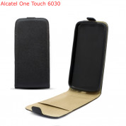 Leather Pocket Flip Case - вертикален кожен калъф с джоб за Alcatel OneTouch Idol 6030 (черен)