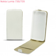 Leather Pocket Flip Case - вертикален кожен калъф с джоб за Nokia Lumia 730/735 (бял)