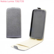 Leather Pocket Flip Case - вертикален кожен калъф с джоб за Nokia Lumia 730/735 (сив)