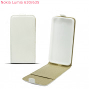 Leather Pocket Flip Case - вертикален кожен калъф с джоб за Nokia Lumia 630/635 (бял)