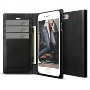 Elago S6 Leather Wallet Case - луксозен кожен кейс от естествена кожа + HD покритие за iPhone 6, iPhone 6S (черен)