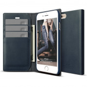 Elago S6 Leather Wallet Case - луксозен кожен кейс от естествена кожа + HD покритие за iPhone 6, iPhone 6S (тъмносин)