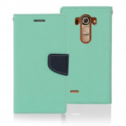 Fancy Diary Case - кожен калъф, тип портфейл и поставка за LG G4 (зелен)