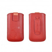 Telone Deko 1 Pouch Size 10 - вертикален кожен калъф, тип джоб с лента за издърпване за iPhone 5/5S/SE/5C, HTC Desire X/V, Sony E1/J/M и други (червен)