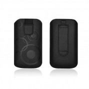 Telone Deko 1 Pouch Size 10 - вертикален кожен калъф, тип джоб с лента за издърпване за iPhone 5/5S/SE/5C, HTC Desire X/V, Sony E1/J/M и други (черен)