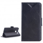 Wallet Flip Case - кожен калъф, тип портфейл и поставка за Samsung Galaxy S6 Edge Plus (черен)