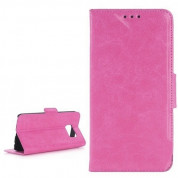 Wallet Flip Case - кожен калъф, тип портфейл и поставка за Samsung Galaxy S6 Edge Plus (розов)