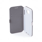 Wallet Flip Case - кожен калъф, тип портфейл и поставка за Samsung Galaxy S6 Edge Plus (бял)