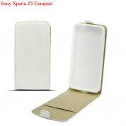 Leather Pocket Flip Case - вертикален кожен калъф с джоб за Sony Xperia Z5 Compact (бял)