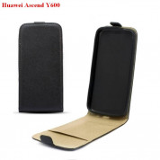Leather Pocket Flip Case - вертикален кожен калъф с джоб за Huawei Ascend Y600 (черен)