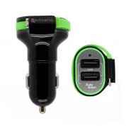 4smarts MultiPort Dual USB & Micro USB Car Charger 3.4A - зарядно за кола с вграден MicroUSB кабел и 2 USB изхода за смартфони и таблети (черен-зелен)