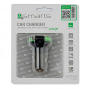 4smarts MultiPort Dual USB & Micro USB Car Charger 3.4A - зарядно за кола с вграден MicroUSB кабел и 2 USB изхода за смартфони и таблети (черен-зелен) 1