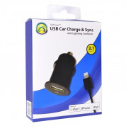 Symtek Car Charger 2.1A and MFI Lightning Cable - зарядно за кола 2.1A с USB изход и Lightning кабел за iPhone, iPad и iPod с Lightning порт (черен) 2