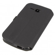 Wallet Flip Case - кожен калъф, тип портфейл и поставка за Huawei Ascend Y600 (черен) 2