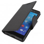Fancy Diary Case - кожен калъф, тип портфейл и поставка за Sony Xperia M5 (черен) 5