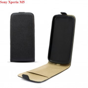 Leather Pocket Flip Case - вертикален кожен калъф с джоб за Sony Xperia M5 (черен)