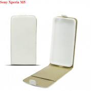 Leather Pocket Flip Case - вертикален кожен калъф с джоб за Sony Xperia M5 (бял)