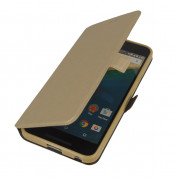 Wallet Flip Case - кожен калъф, тип портфейл и поставка за Samsung Galaxy A7 (2016) (златист)