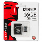 Kingston microSDHC Card 16GB - карта памет 16GB + SD преходник (клас 10) 1