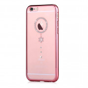 Comma Crystal Camelia Case - поликарбонатов кейс за iPhone 6, iPhone 6S (с кристали Сваровски) (розово злато и бели кристали)