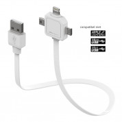 Allocacoc Power USBcable - универсален кабел с Lightning, mini и microUSB накрайници (бял)