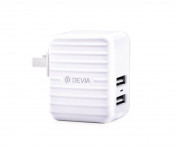 Devia Valiant Travel Charger - захранване за ел. мрежа с 2xUSB изхода (2.4 ампера) (бял)