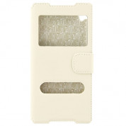 SPARKLE Flip Case - кожен кейс и поставка за Xperia Z5 Premium (бял)