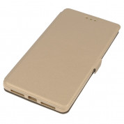 Wallet Flip Case - кожен калъф, тип портфейл и поставка за Huawei Mate 8 (златист)